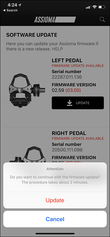 Favero App Pedalupdate