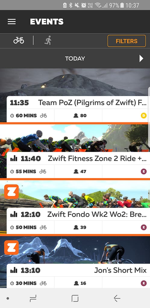 Zwift Mobile Link App Events