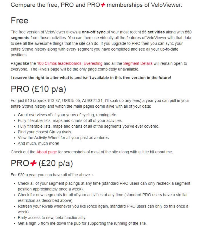 Strava Addons Veloviewer Pro Optionen